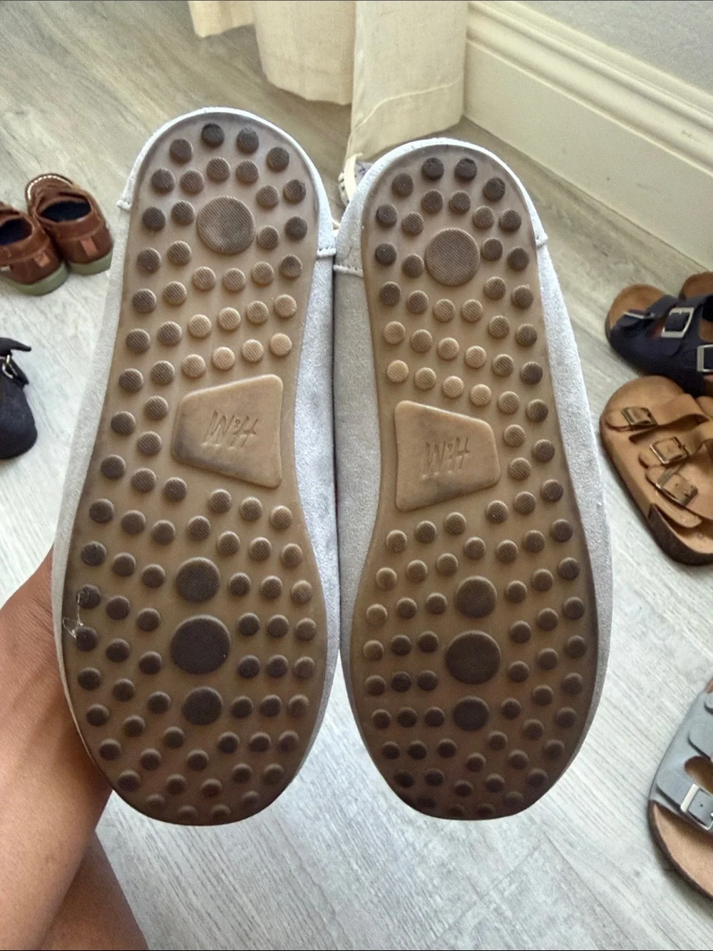 H&M Light Grey Suede Slip-On Penny Loafers